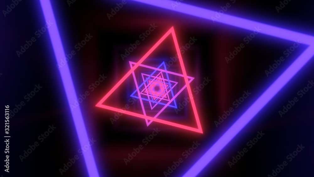 Fly through Ultraviolet Glowing Neon Triangle Black Light Tunnel - Abstract Background Texture Fly through Ultraviolet Glowing Neon Triangle Black Light Tunnel - Abstract Background Texture