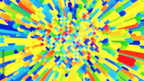 Multicolored Cel Shaded Toon Cube Field Randomly Moving Up and Down - Abstract Background Texture