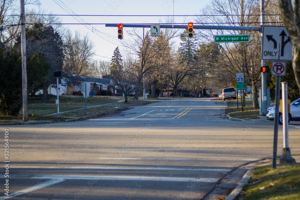 Empty street neighborhood in Kalamazoo Michigan