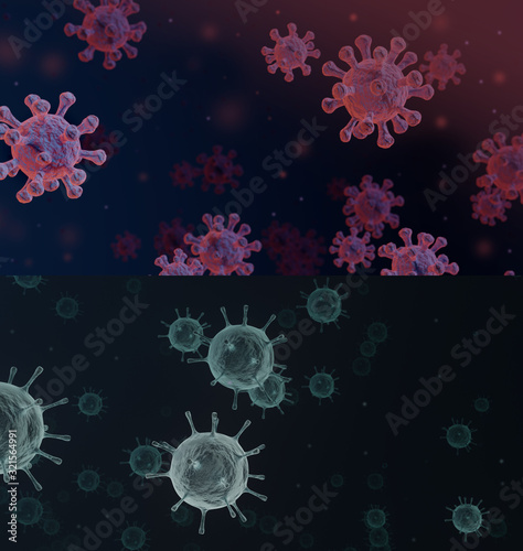 Virus Microscopic Particles Moving in the atmosphere (3D Rendering)