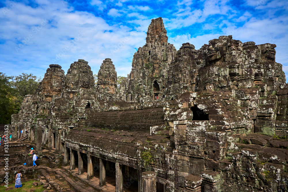 Naklejka premium Bayon Angkor wat temple ruins siem reap cambodia asia