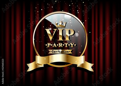 Vip invitation card with red curtains with gold .