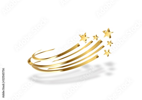 Illustration with gold stars on a white background for conceptual design. Metallic gold background. The concept of the celebration. Space background.