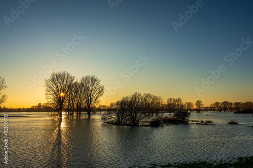 Flood on the Rhine near Leverkusen, Germany.