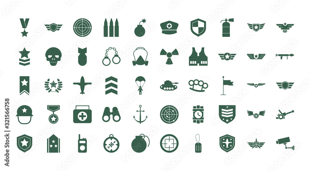 bundle of military set icons bundle of military set icons