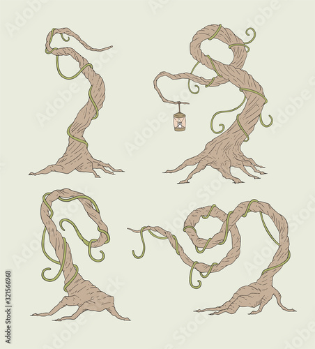 set of fantasy tree trunk draw