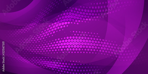 Abstract background made of halftone dots and curved lines in purple colors