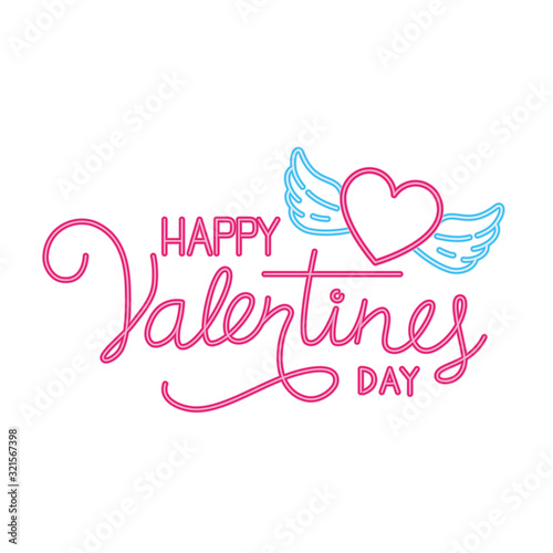 happy valentines day label in neon light vector illustration design