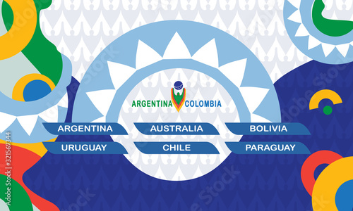 2024 Copa America Brazilian Summer game soccer competition Argentina Colombia Conmeball background World of Brazil flag abstract blue pattern ethnic traditional elements. Camp, Sports, Championship