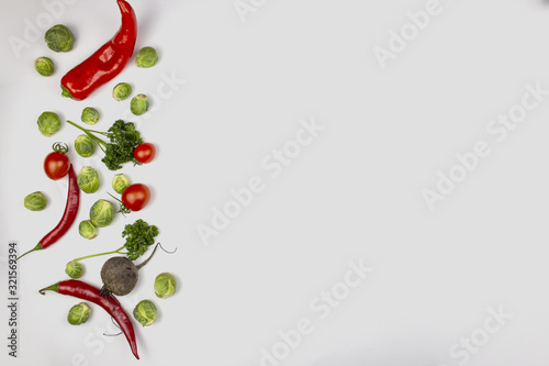 Homegrown vegetables. Fresh organic vegetables. Vegetables from the garden. Colorful vegetable. Peppers, tomatoes, cabbage. Healthy vegetable. isolate. Banner Place for text