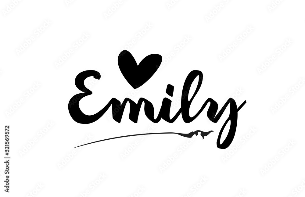 Emily name text word with love heart hand written for logo typography design template