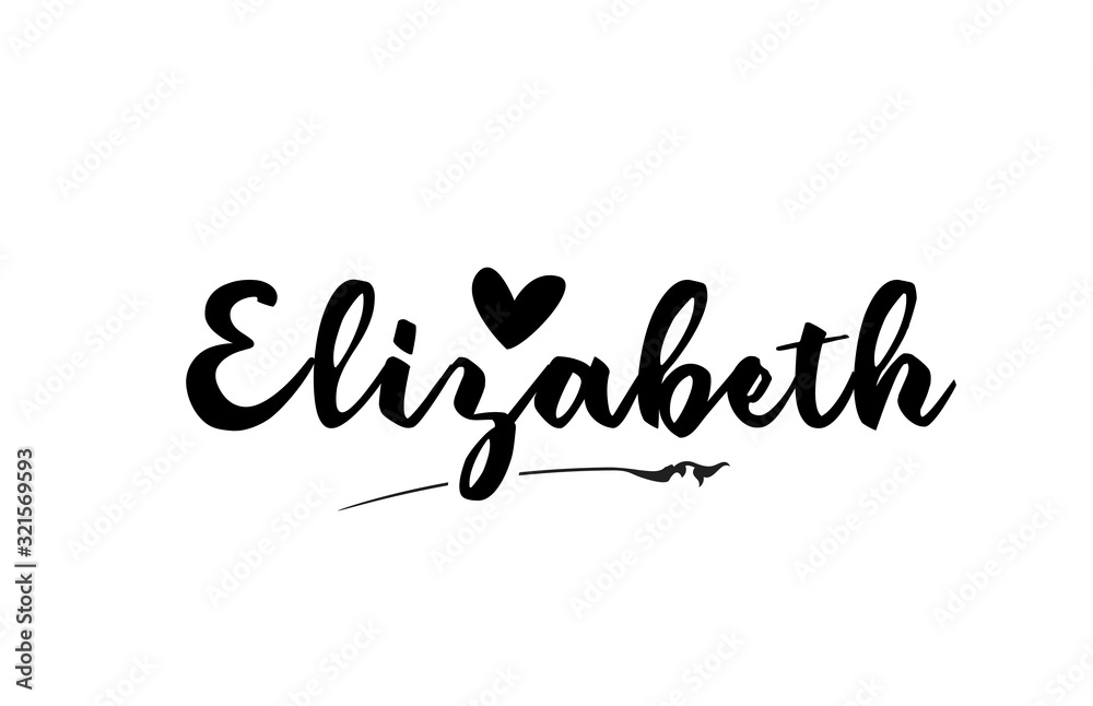 Elizabeth name text word with love heart hand written for logo typography design template