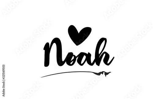 Noah name text word with love heart hand written for logo typography design template