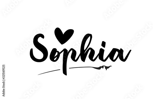 Sophia name text word with love heart hand written for logo typography design template photo