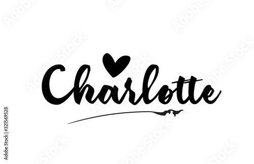 Charlotte name text word with love heart hand written for logo typography design template photo
