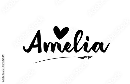 Amelia name text word with love heart hand written for logo typography design template