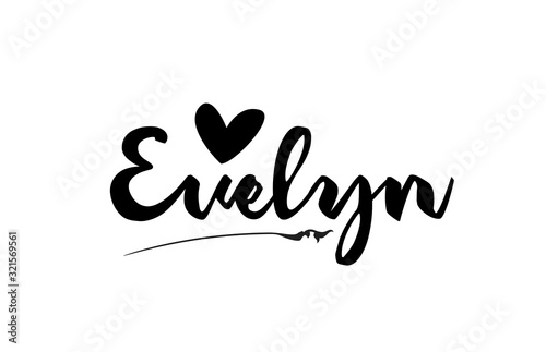 Evelyn name text word with love heart hand written for logo typography design template