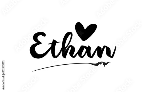 Ethan name text word with love heart hand written for logo typography design template photo