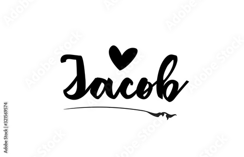 Jacob name text word with love heart hand written for logo typography design template