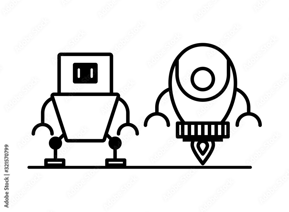 couple of robots technology icons couple of robots technology icons