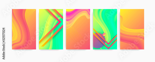 Set bright backgrounds template summer juicy colors background with geometric elements, lines and dots