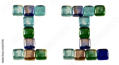 Isolated Font English or Latin Letter I made of glass decorative squares on white background