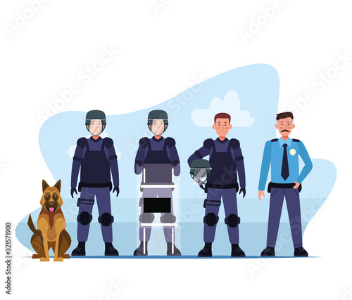riot police squad and dog characters