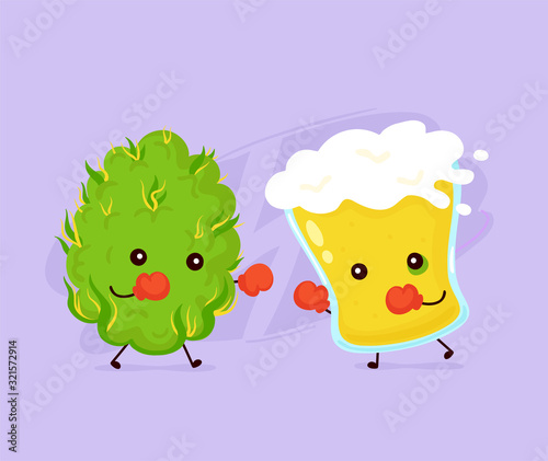 Cute glass of beer fight with marijuana weed bud