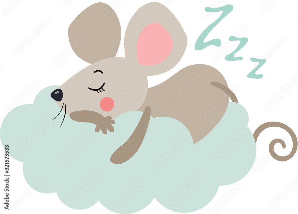 Cute little mouse sleeping on cloud Cute little mouse sleeping on cloud
