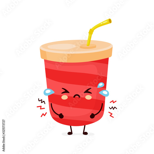 Cute sad cry soda water cup. Vector 