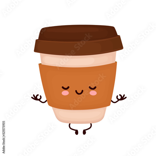 Cute happy coffee paper cup meditate