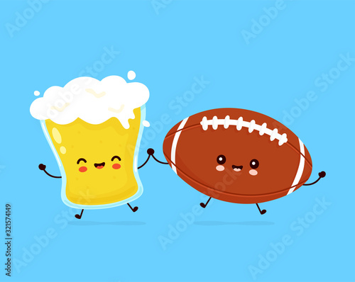Cute happy smiling glass of beer and football ball