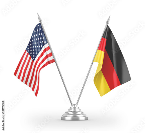 Germany and United States table flags isolated on white 3D rendering