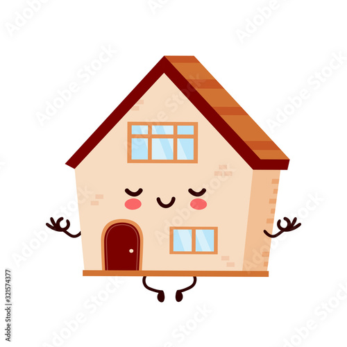 Cute happy smiling house meditate in yoga pose