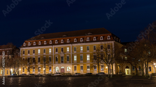 Saxony-Anhalt government building in Magdeburg winter night