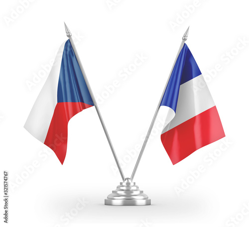 France and Czech Republic table flags isolated on white 3D rendering