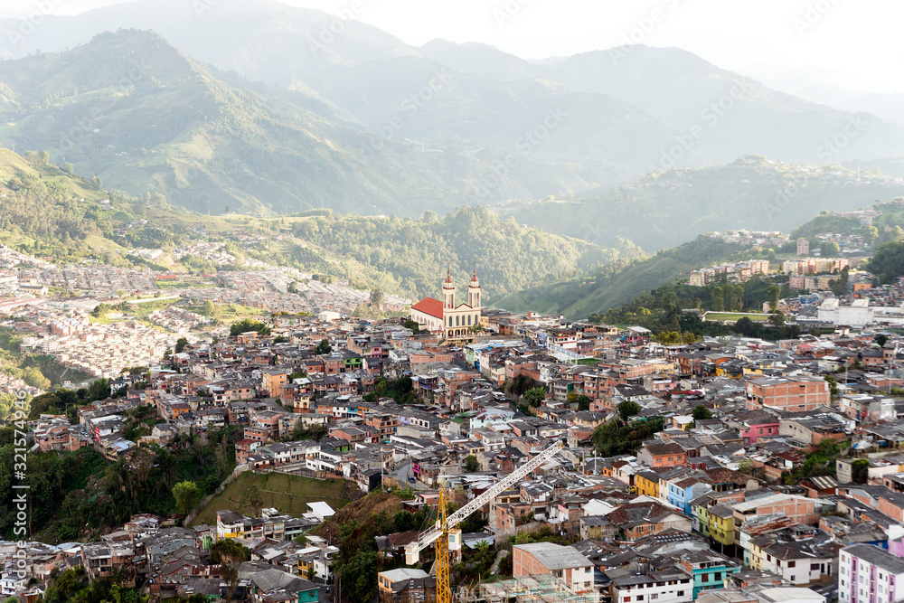 Panoramic Sights of the City from Polish Corridor's Lookout in Manizales, Colombia.