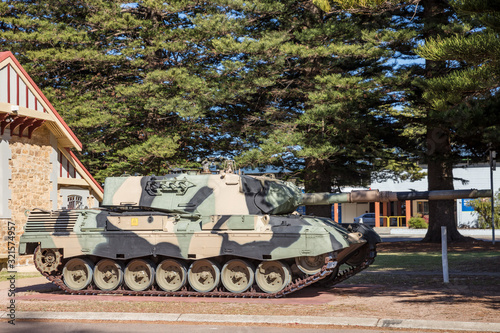 A retired Australian Army Leopard AS1 tank on dispaly in Esperance, Western Australia