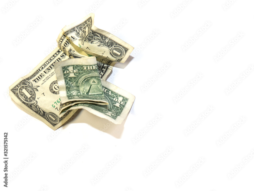Two dollars are on a white background. Two dollars are on a white background.