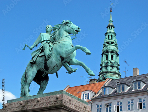 Canvas Print Statue of Bishop Absalom, founder of Copenhagen, Denmark, at Højbro Plads