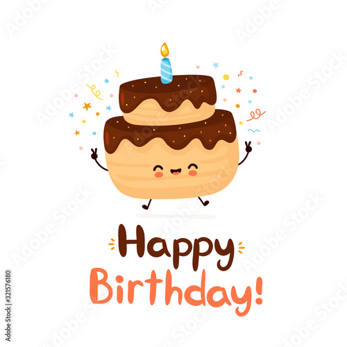 Cute happy cake with one candle