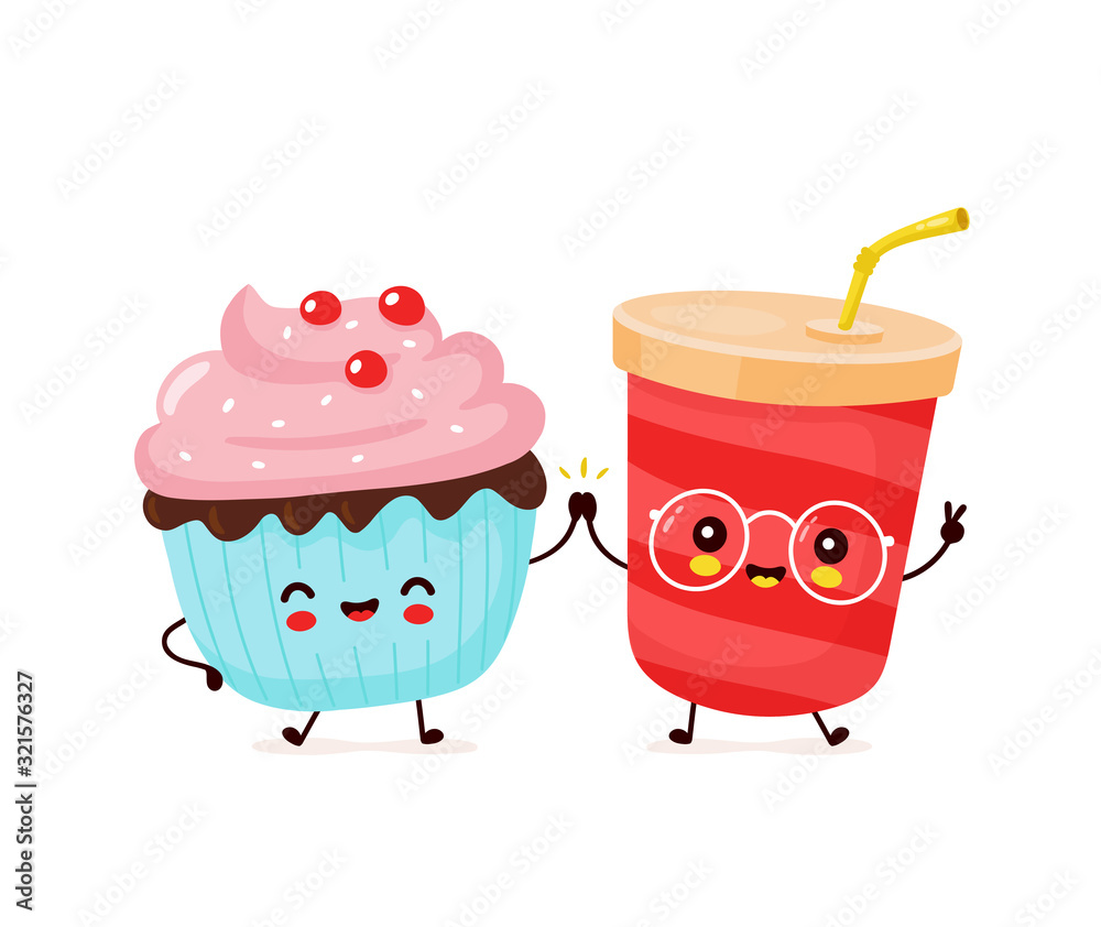Cute happy soda water and cupcake couple Cute happy soda water and cupcake couple