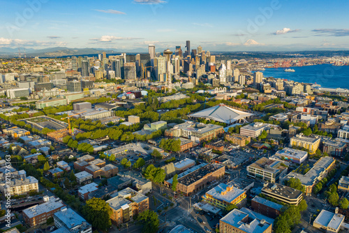 Aerial footage of the Belltown District in Seattle