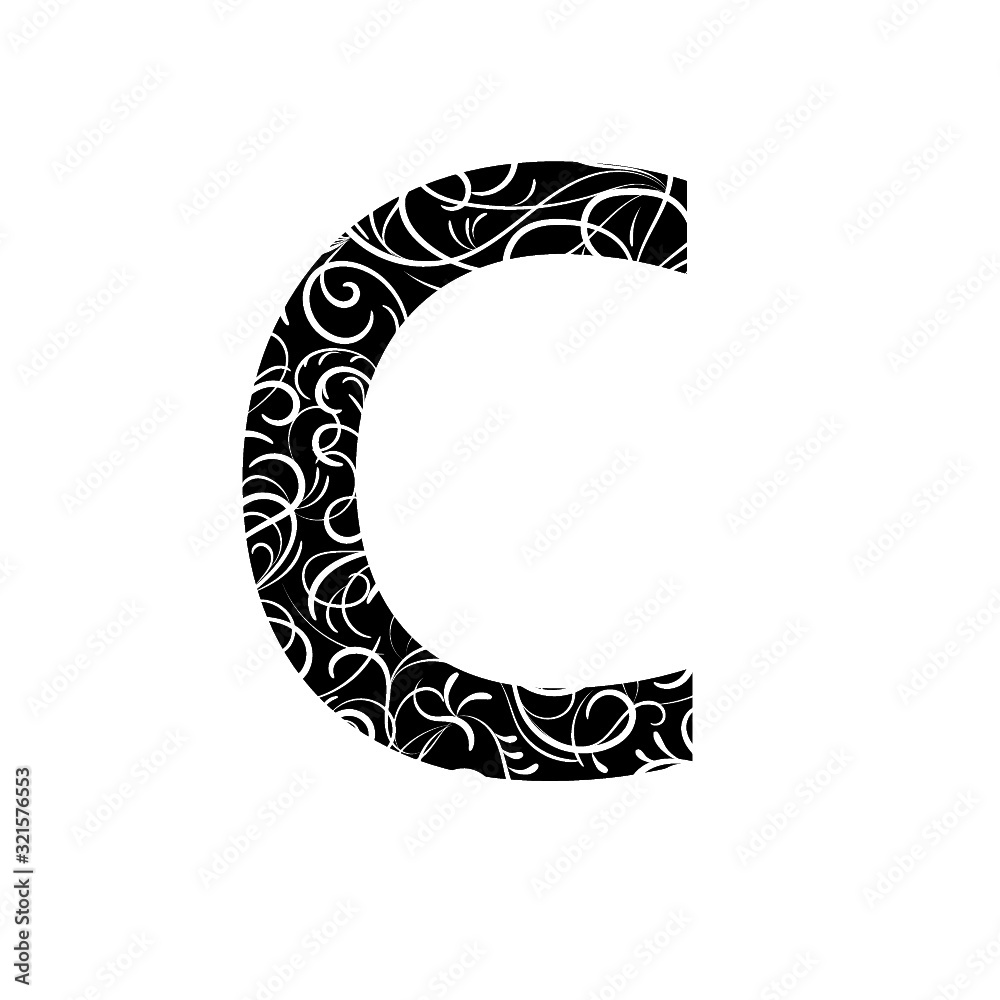 C,decorative letters, black and white, with patterns