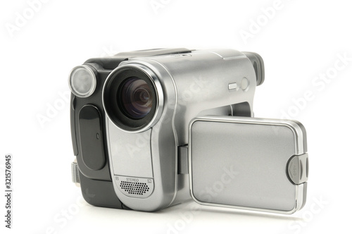 Vintage amateur camcorder on a white background