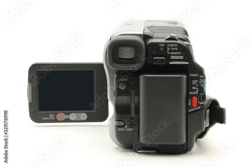 Vintage amateur camcorder on a white background
