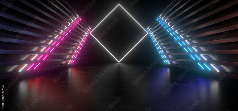 Obraz premium Beautiful composition of colored neon lights on a black background. 3d rendering image.