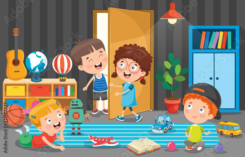 Little Children Playing At Room