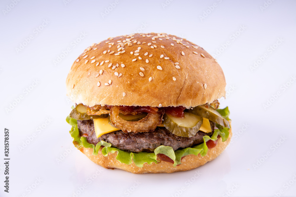 hamburger with marbled beef on a light background for the menu7