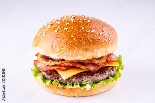 hamburger with marbled beef on a light background for the menu3